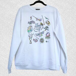 Harry Potter White Pastel Graphic Pullover Crew Neck Sweatshirt Size M